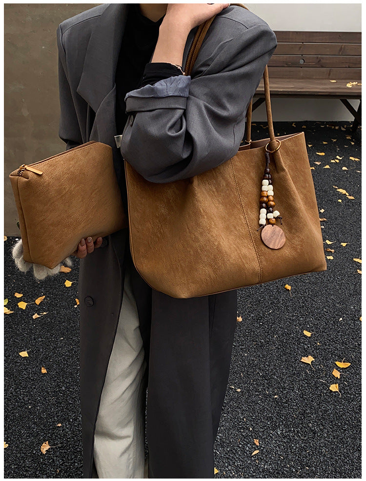 Women's Fashionable High-grade Solid Color Large Capacity Lazy Tote Bag