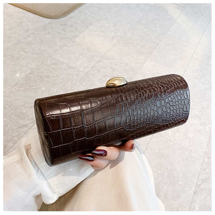 Warm Brown Crocodile Stripe Baguette Clutch Fashion Haulage Motor Dating Women's Messenger Bag
