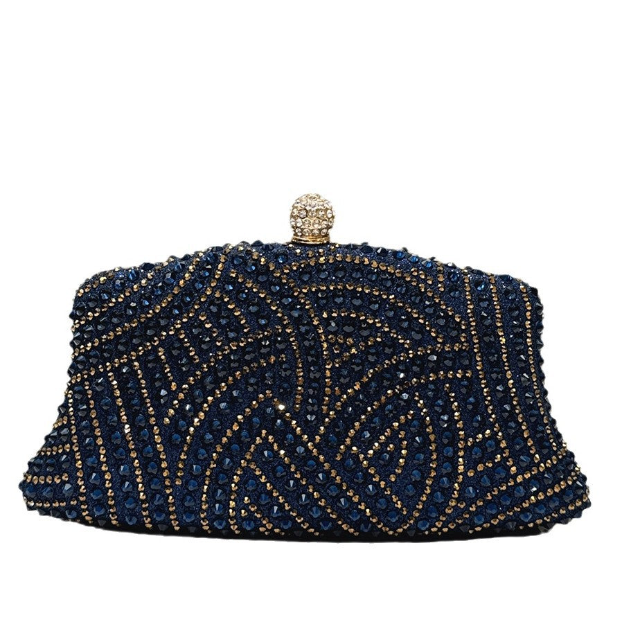 Women's Dark Blue Shiny Elegant Rhinestone Decorative Clutch Fashion Bags