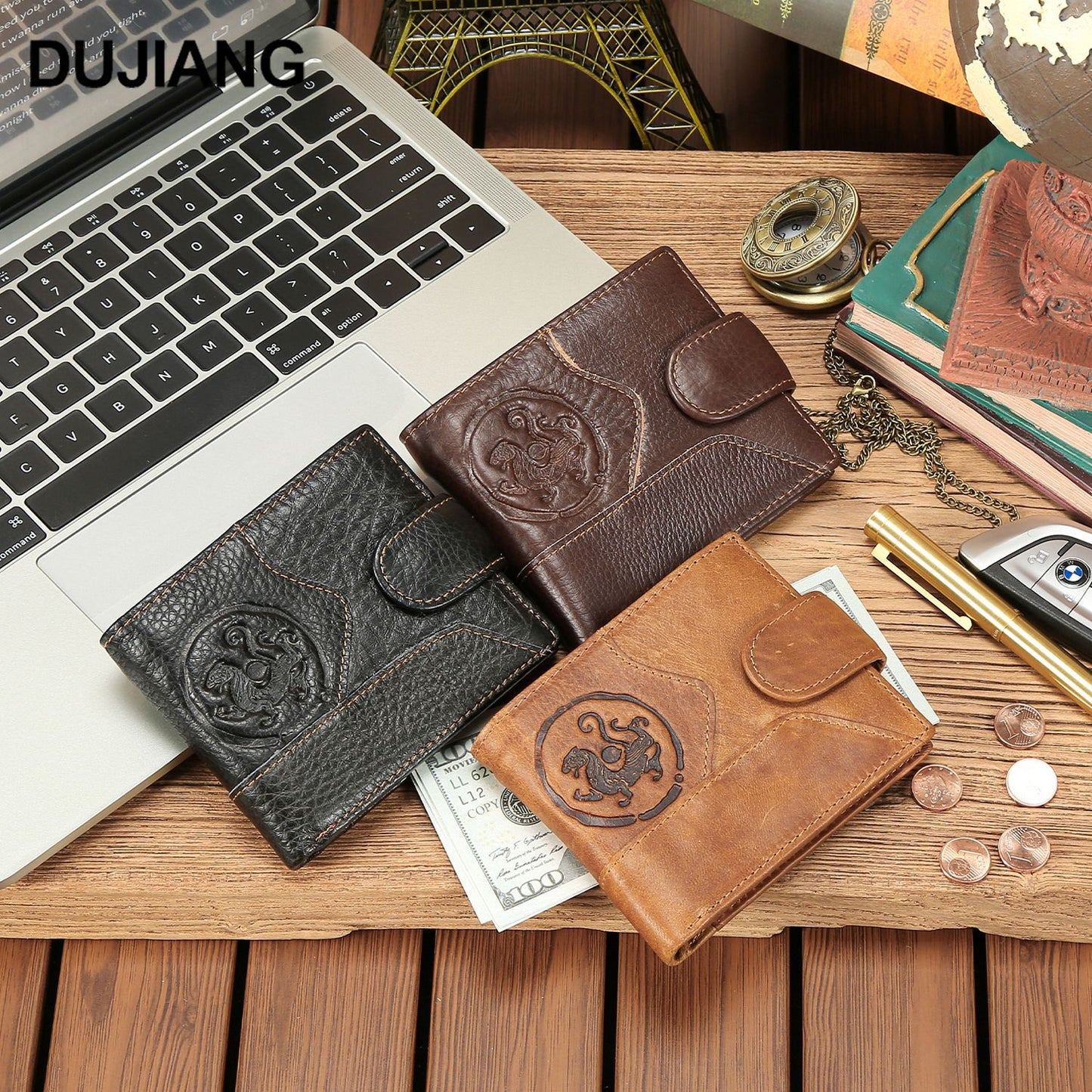 Cowhide Leather Retro Classic Folding Creative Embossed Coin Purses
