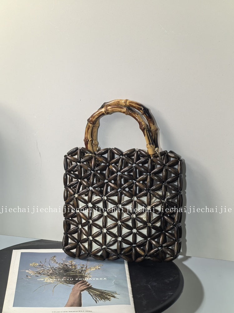 Women's Style Woven Wooden Bead Beaded Niche Handmade Women's Handbag