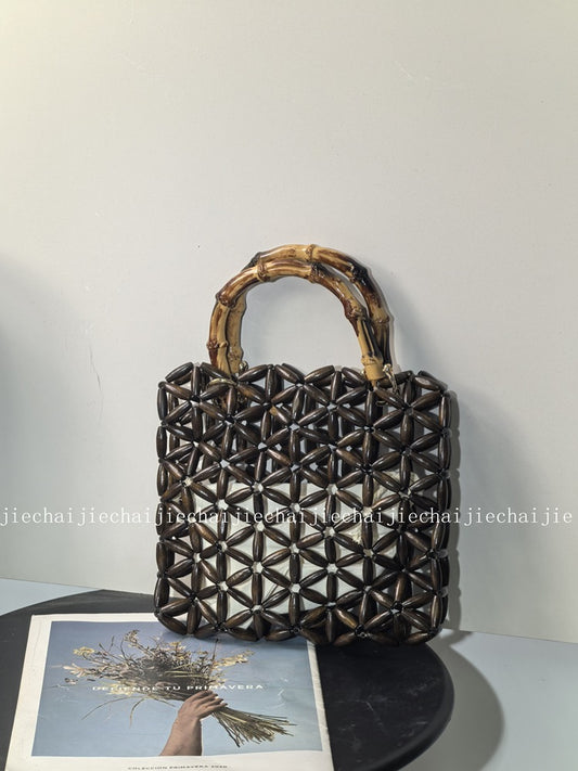 Women's Style Woven Wooden Bead Beaded Niche Handmade Women's Handbag