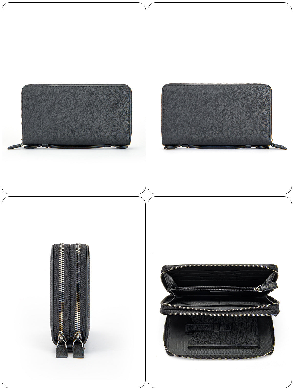 Men's Genuine Leather Soft Man Pair Zipper Business Large Men's Clutch