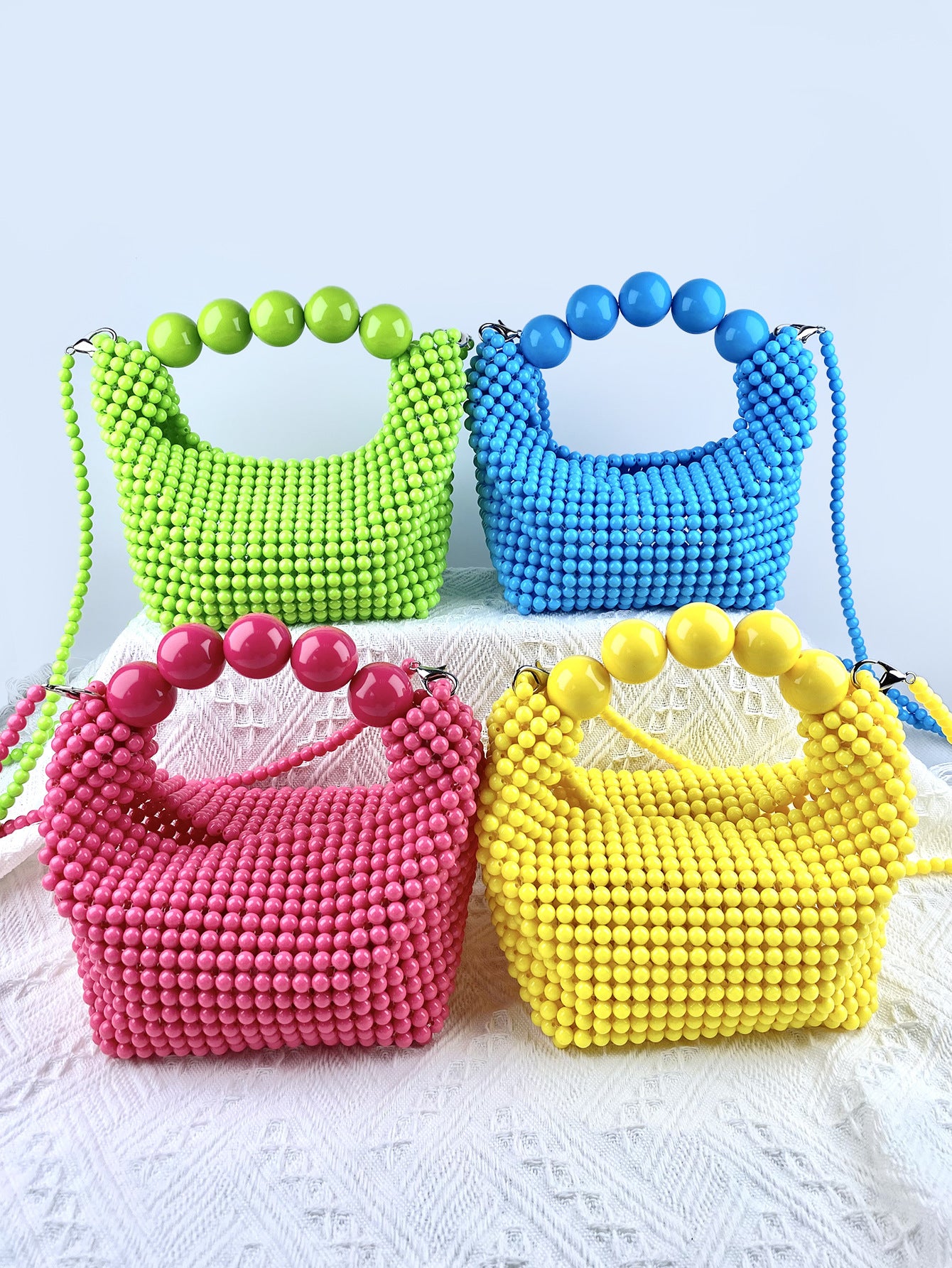 Retro Color Pearl Elegant Hand-woven Beads Boston Women's Handbag