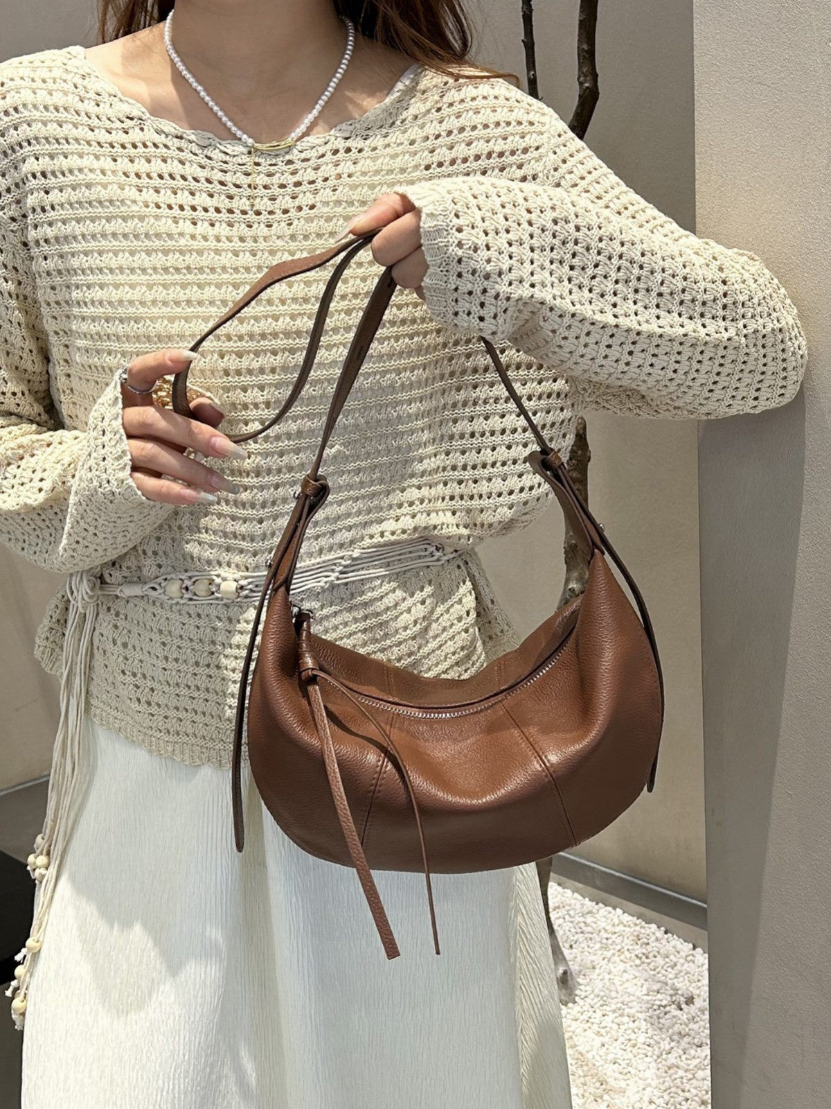 Layer Cowhide Croissant Dumpling Design Genuine Leather Versatile Bags