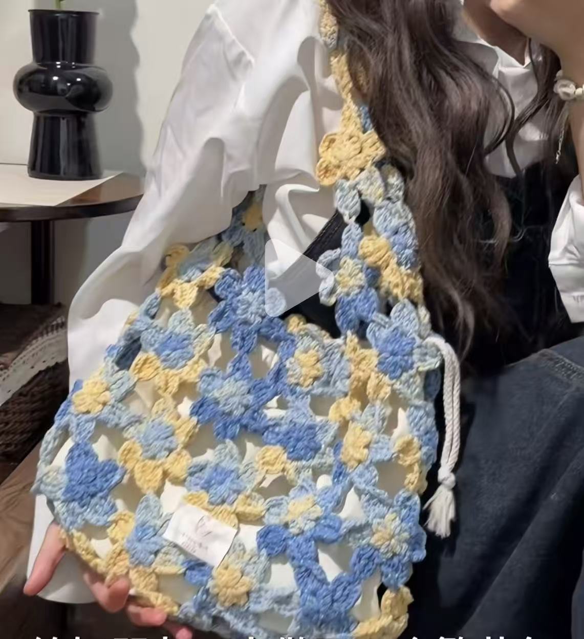 Spring Flower Stitching Hollow Wool Hand-woven Finished For Women's Shoulder Bag