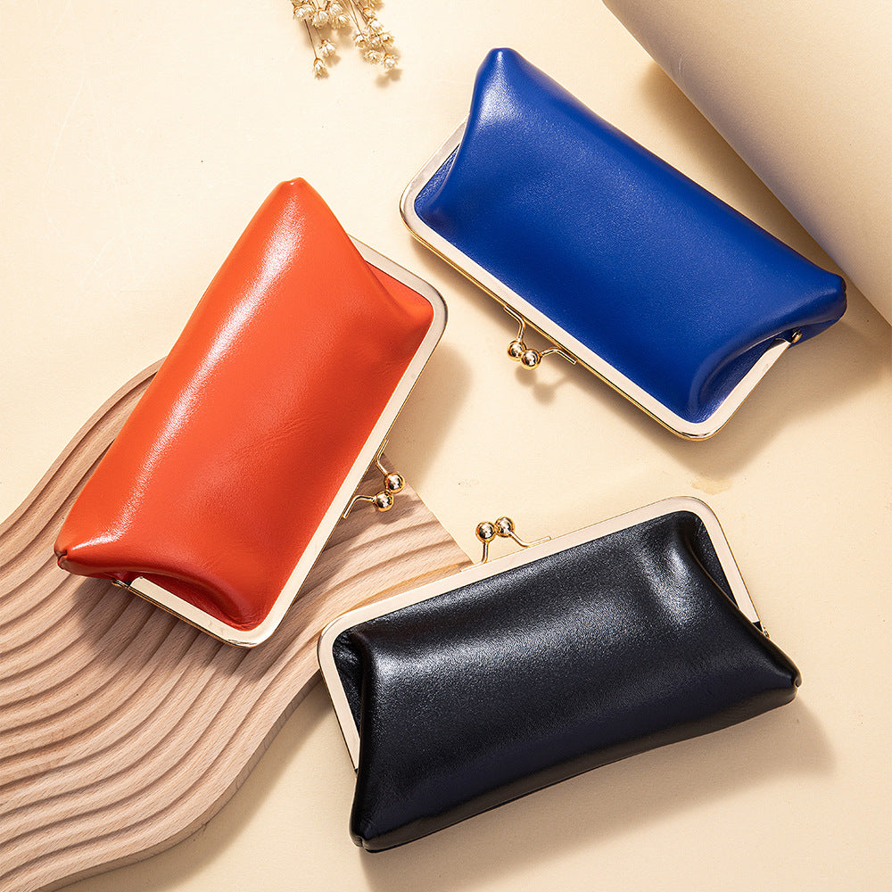 Women's Genuine Leather Retro Clip Long Simple Frame Storage Large Women's Clutch