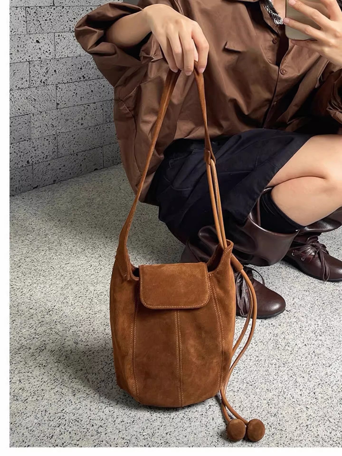 Women's Frosted Suede High-grade Versatile Pumpkin Design Women's Messenger Bag