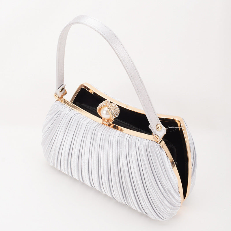 Women's Pleated Solid Color Simple Pearl Korean Dinner Bag