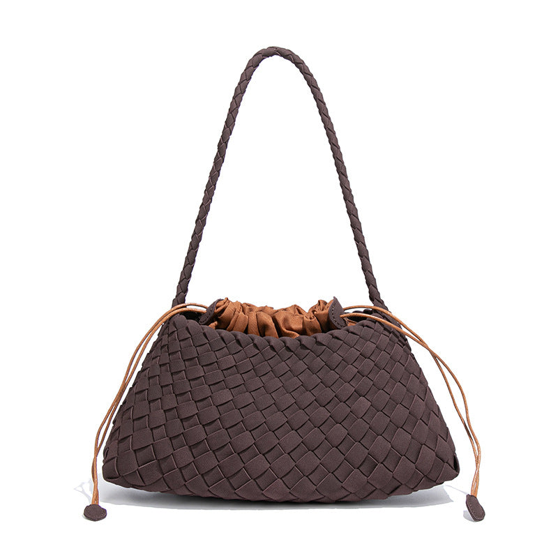 Women's Fashion Retro Vegetable Basket Mother Underarm Texture Suede Woven Bucket Bags