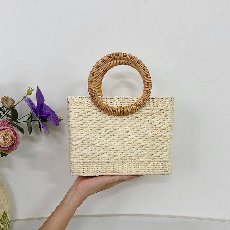Women's Vietnam Handmade Woven Hollowed Straw Vacation Style Vegetable Women's Handbag