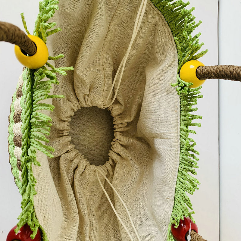 Vacation Style Beach Vegetable Basket Portable Wooden Bead Straw Twill Women's Handbag