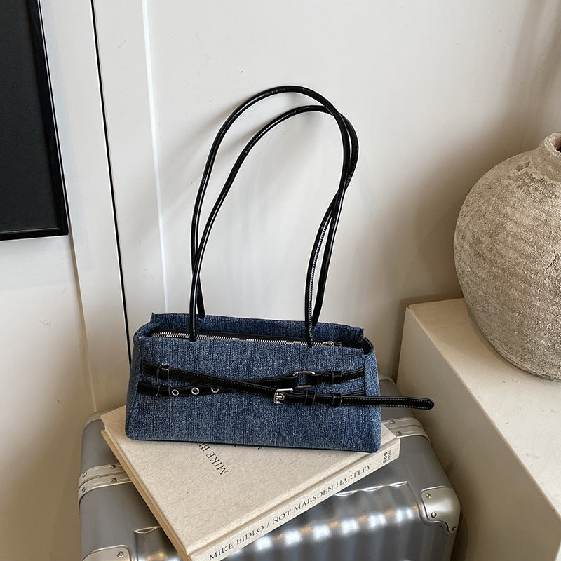 Super Popular Niche Denim Female Contrast Color Versatile Women's Shoulder Bag