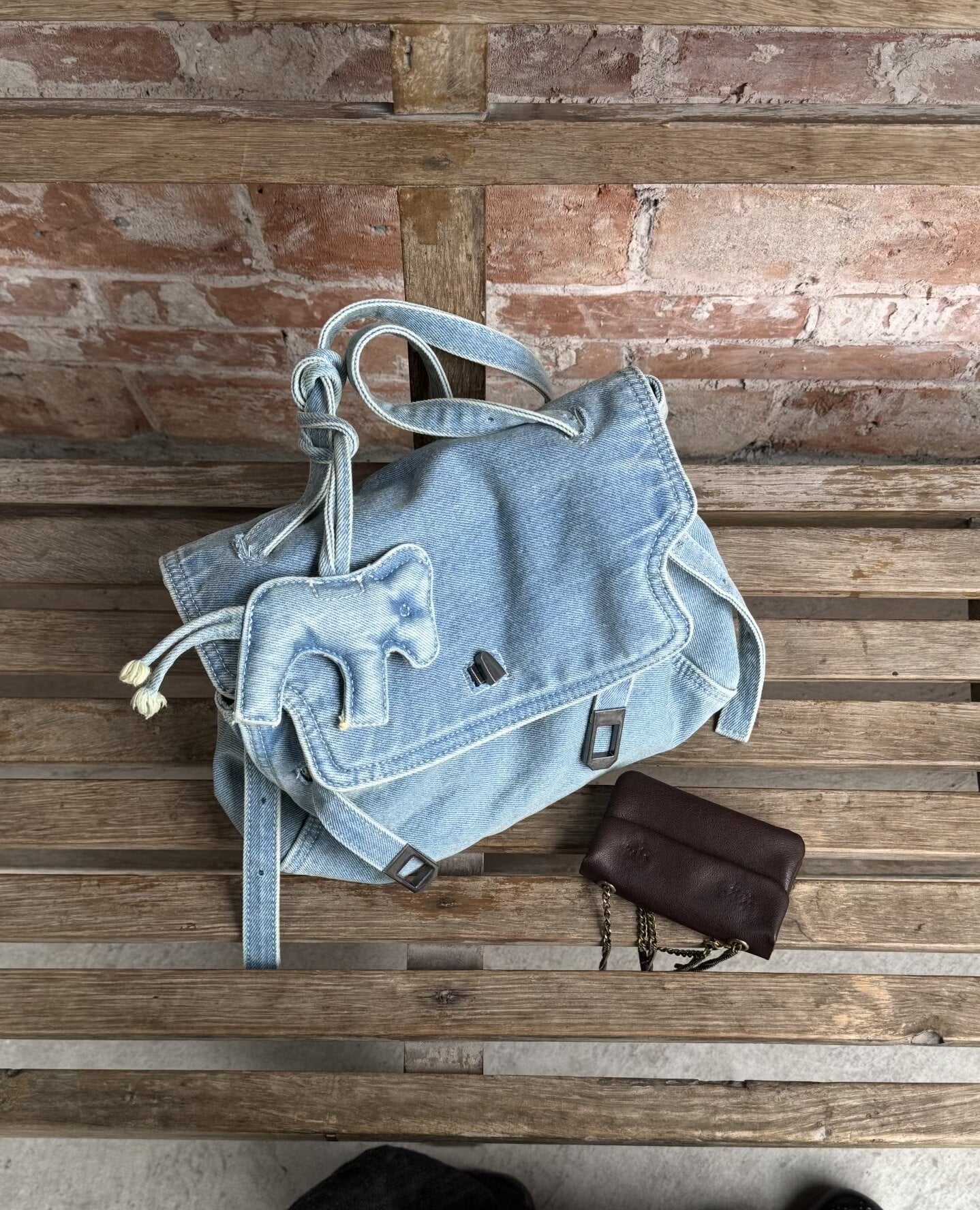 Creative Washed Denim Retro Commuter Flap Tote Bag