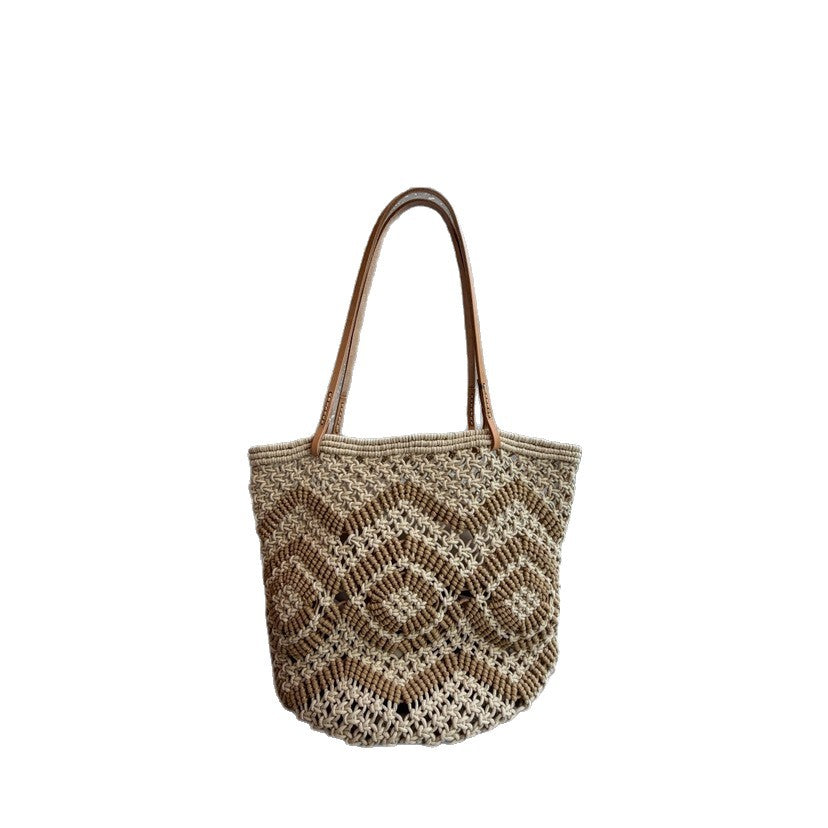 Hollowed Fashion Handmade Wax Rope Woven Large Capacity Women's Shoulder Bag