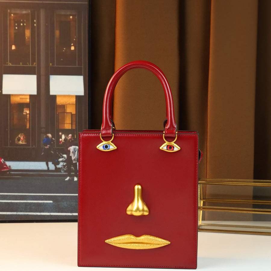 Women's Super Popular Niche Art Face Three-dimensional Metal Facial Design Retro Women's Handbag