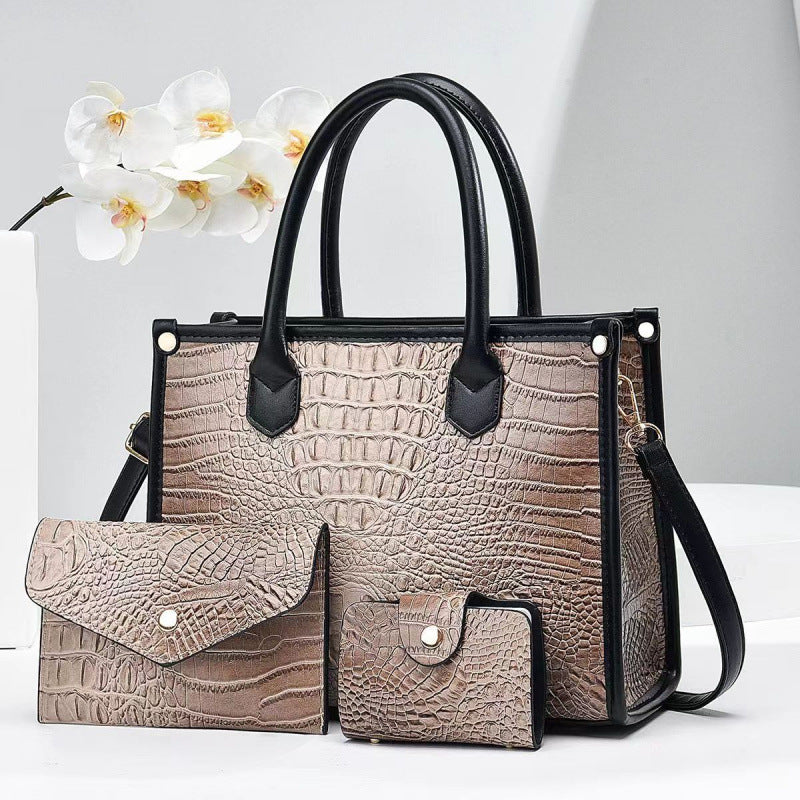 Women's Three-piece Bright Leather Crocodile Pattern Korean Style Simple Women's Handbag