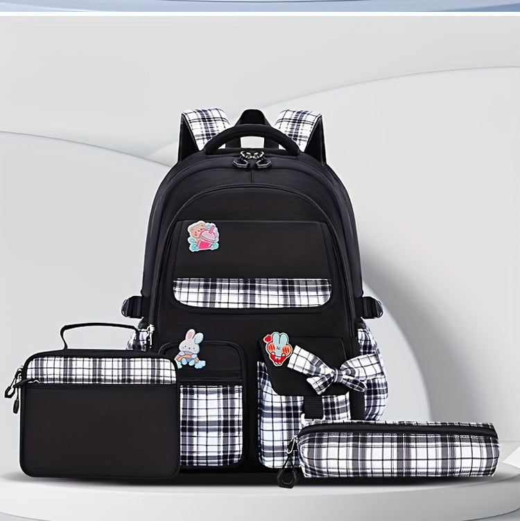 Classic Durable Bow Plaid Lunch Pencil Primary School Bag