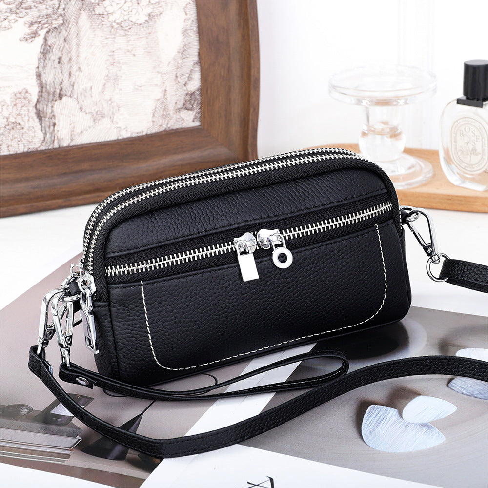 Women's Cowhide Exquisite Head Design Double Compartment Women's Clutch