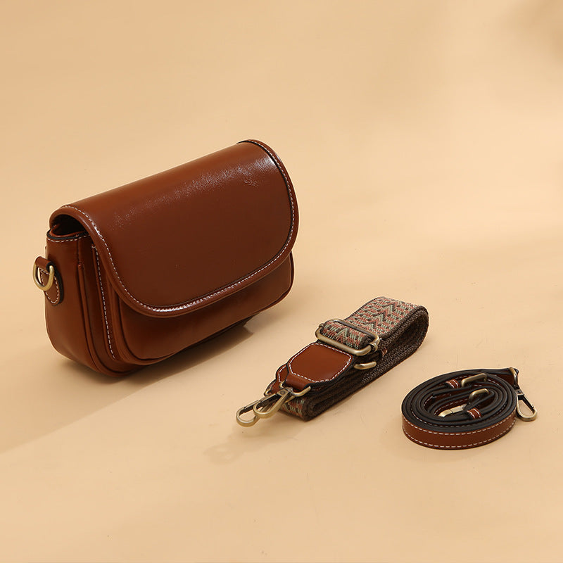 Women's Oil Wax Leather Fashion Genuine Underarm Texture Wide Shoulder Bags