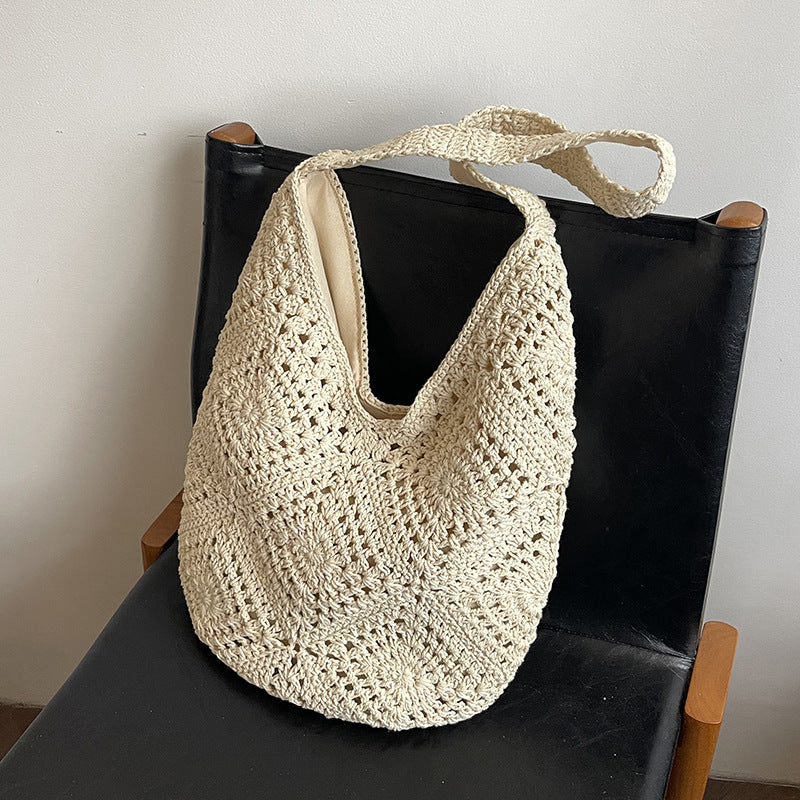 Women's Capacity Flower Cotton Thread Woven Seaside Holiday Korean Version For Bags