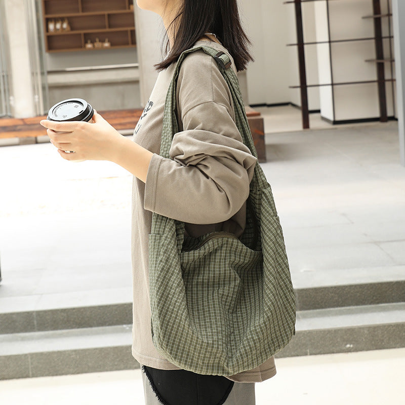 Women's Korean Style Plaid Dumpling Mori Striped Women's Messenger Bag