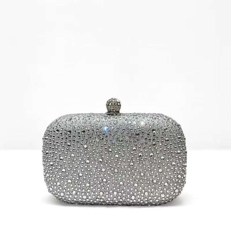 Women's Fashionable Shiny Rhinestone Ornament Clutch Box Type Dinner Bag