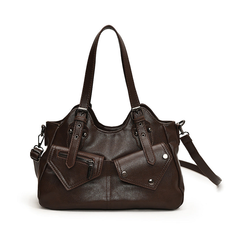 Women's Retro Large Capacity Stitching Simple Rivet Tote Bag