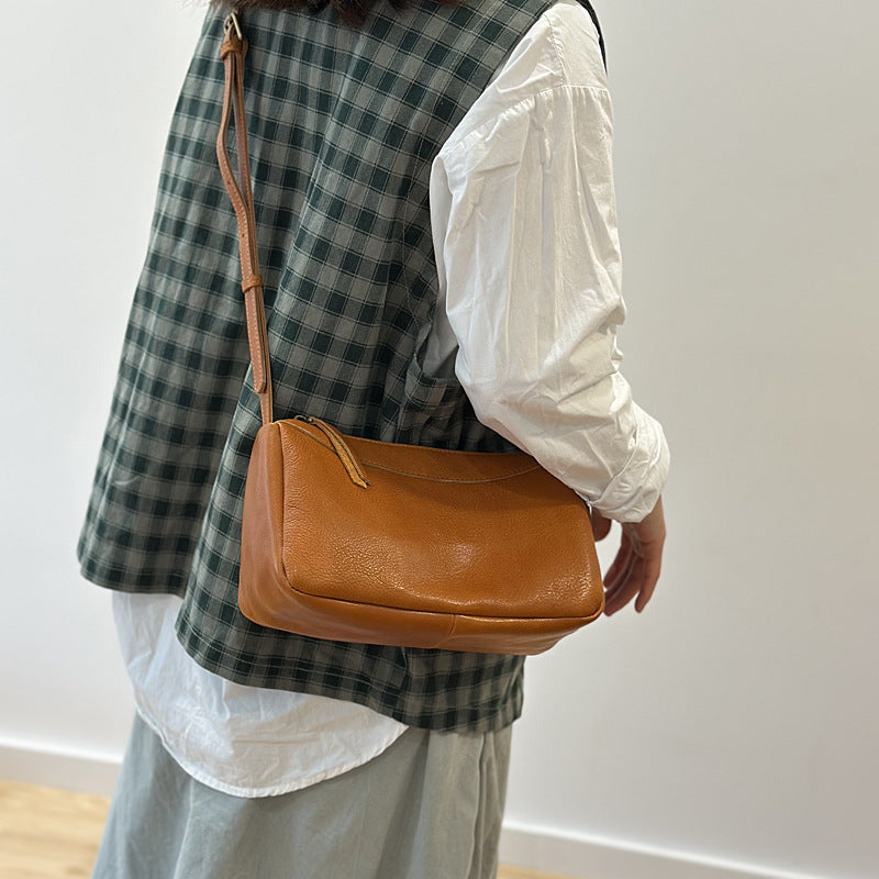 Women's Simple Brown Yellow First Layer Leather Genuine Women's Messenger Bag