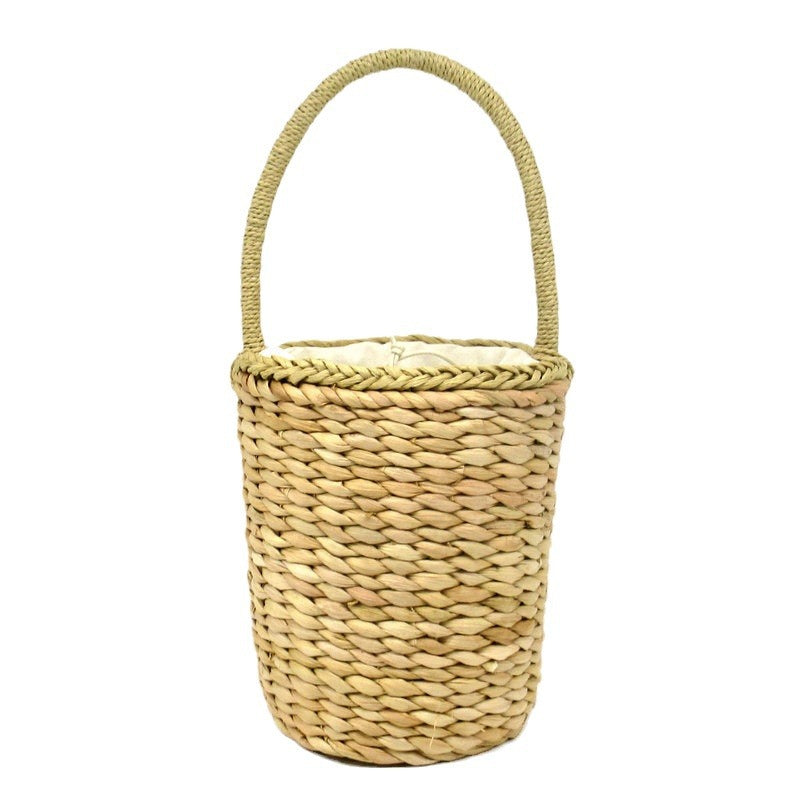 Women's Husk Straw Barrel Woven Vacation Beach Women's Handbag