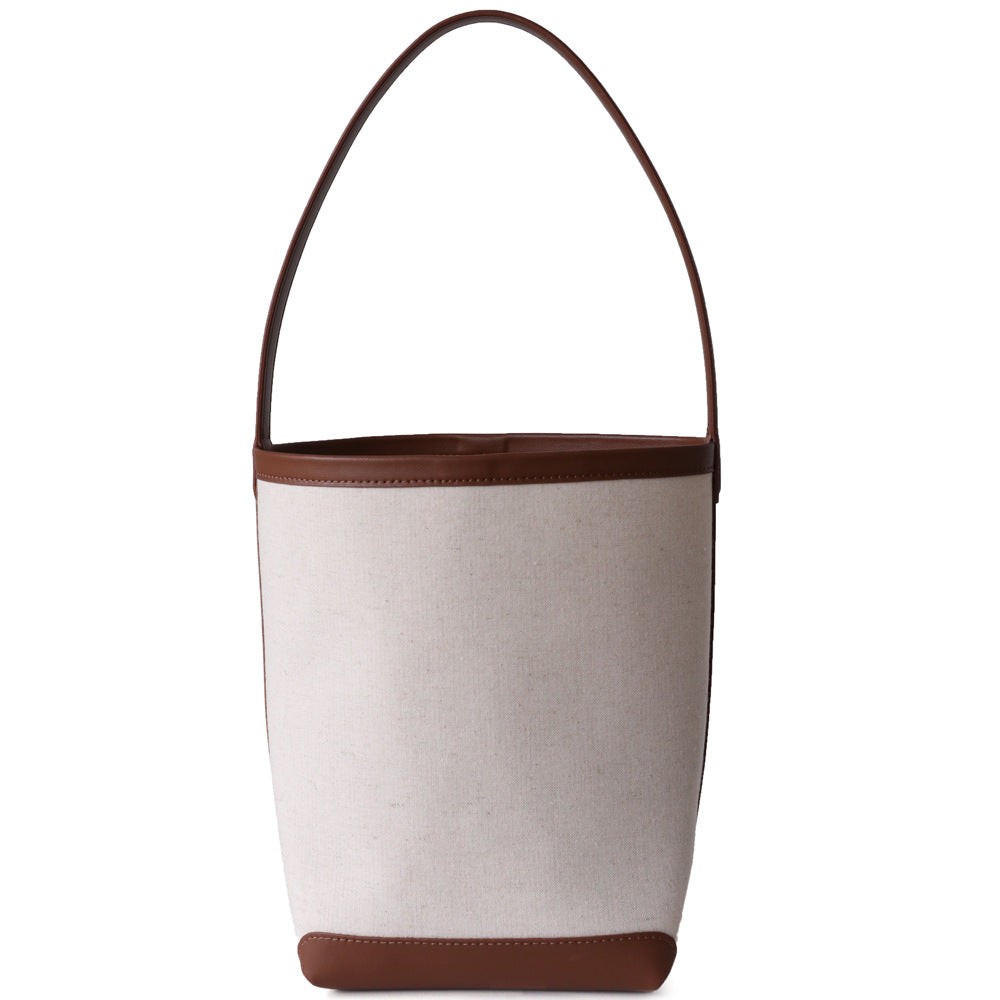 Contrast Color Large Capacity Canvas Commuter Cotton Linen Leather Women's Shoulder Bag
