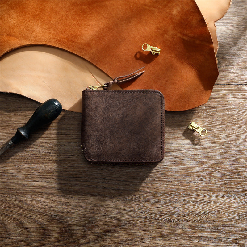 Men's Retro Vegetable Tanned Leather Cowhide Short Genuine Personality Men's Wallet