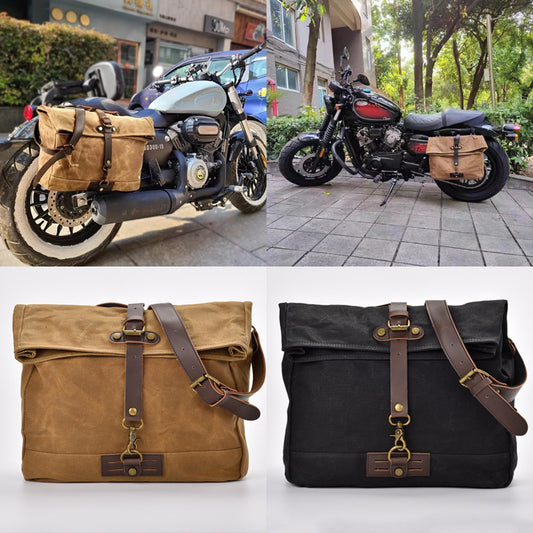 Men's Waterproof Oil Wax Canvas Vintage Crazy Horse Leather Motorcycle Men's Shoulder Bag