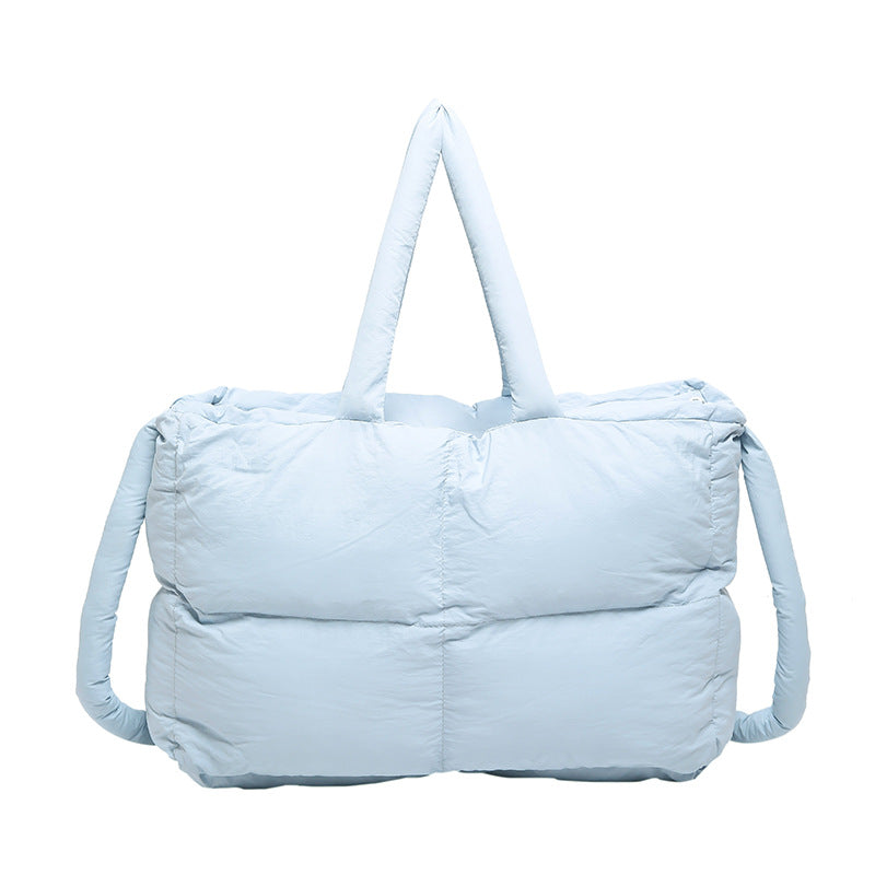 Women's Solid Color Down High-grade Portable Large Capacity Tote Bags