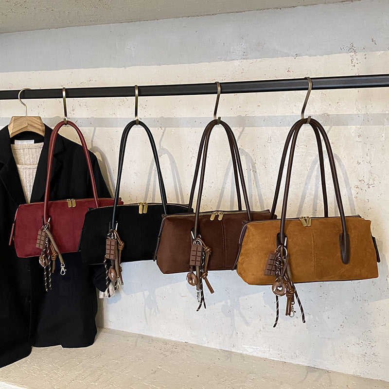 Women's Suede Underarm Lady Style Temperament Solid Women's Handbag