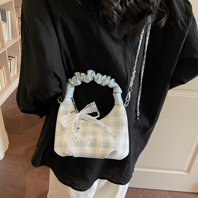 Women's Sweet Plaid Bowknot Fashion Commuter Western Small Square Bag