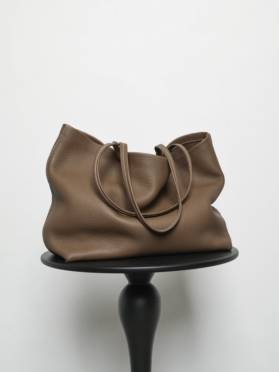 Women's Layer Cowhide Line Genuine Leather Large Capacity Tote Bags