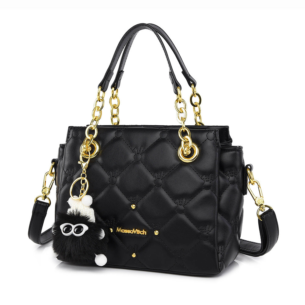 Women's Genuine Leather Diamond Plaid Chain Women's Messenger Bag