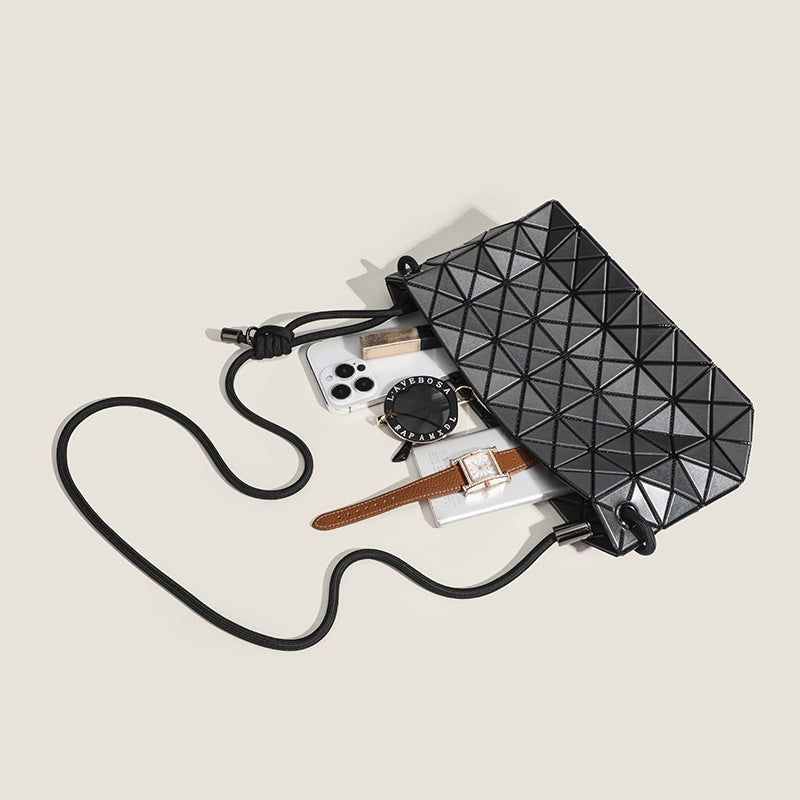 Women's Geometric Diamond Pattern Drawstring Trend Women's Shoulder Bag