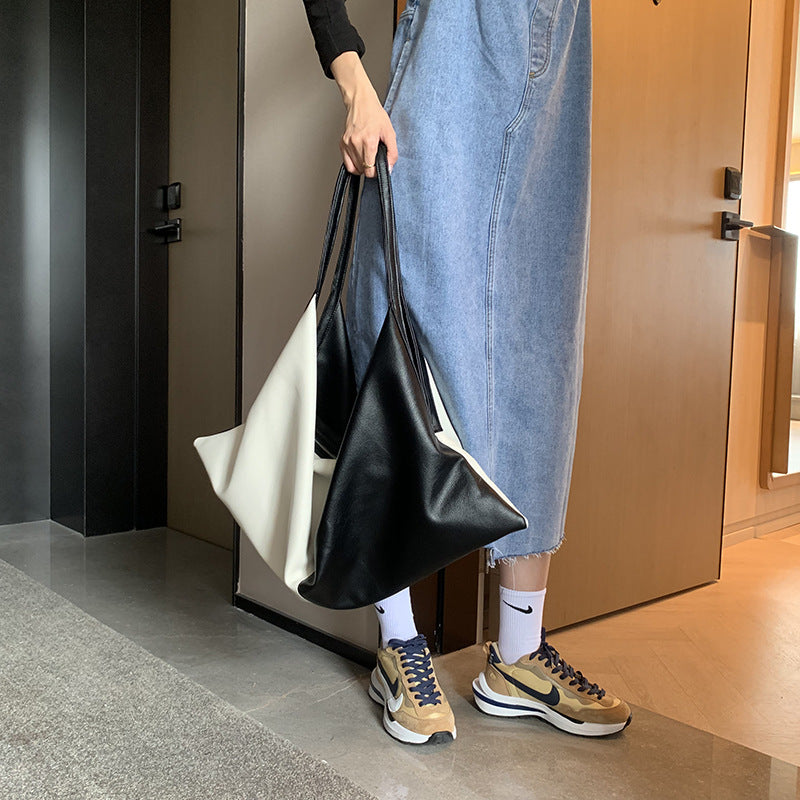Women's Autumn Simple Style Large Capacity Underarm Stitching Soft Tote Bags