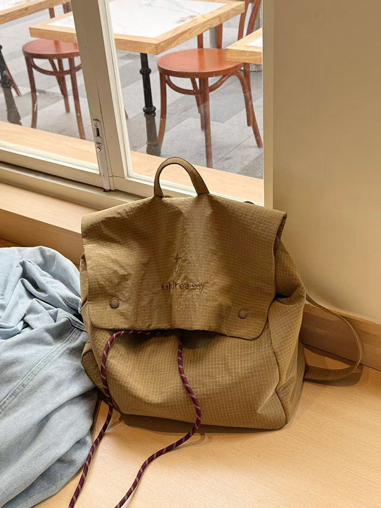 Korean Style Simple Letter Fashion Street Drawstring Flip Backpacks