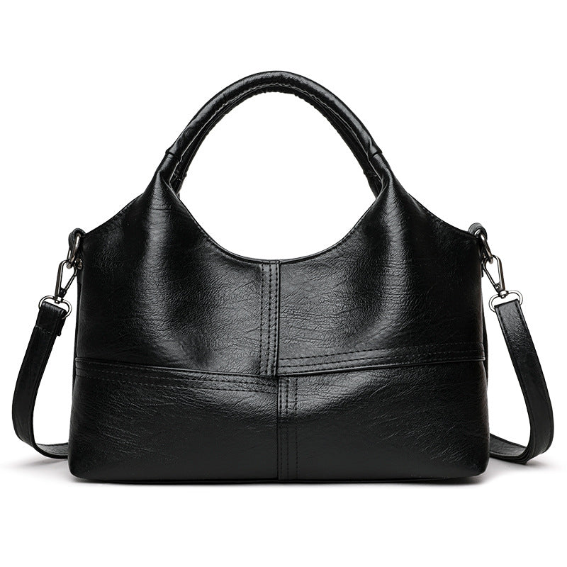 Women's Retro Soft Leather Fashion Stitching Large Tote Bag