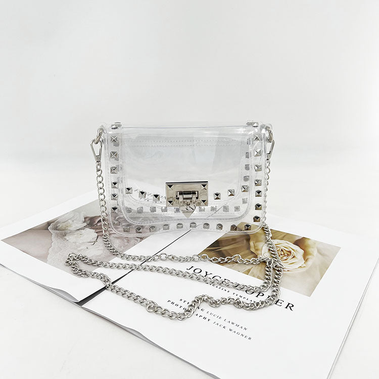 Gel Decorative Rivets Transparent Chain Fashion Women's Shoulder Bag