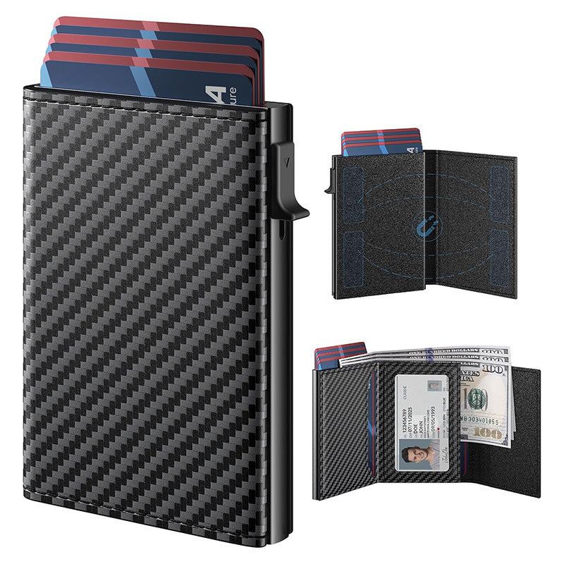 Men's Short Carbon Fiber Aluminum Alloy Large Capacity Men's Wallet