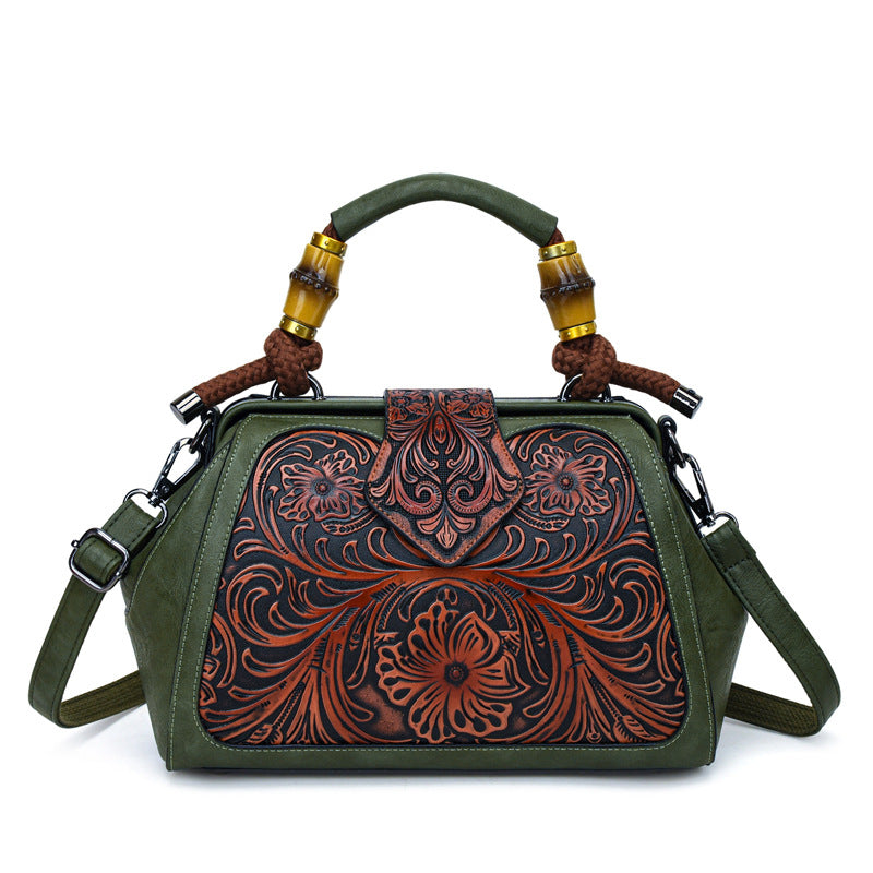 Women's Retro Contrast Color Wooden National Fashion Handle