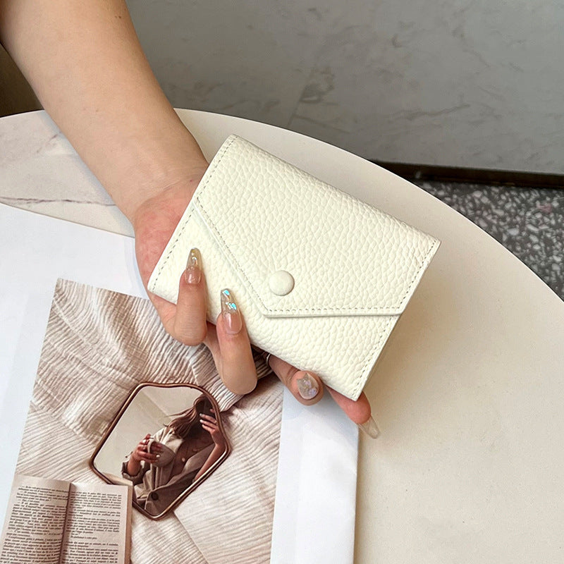 Women's Leather Short Simple Folding First Layer Cowhide Fashion Ladies Wallet