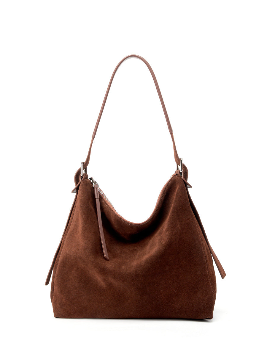 Women's Suede Large Capacity Light Luxury Commuter High-grade Underarm Top Layer Women's Shoulder Bag
