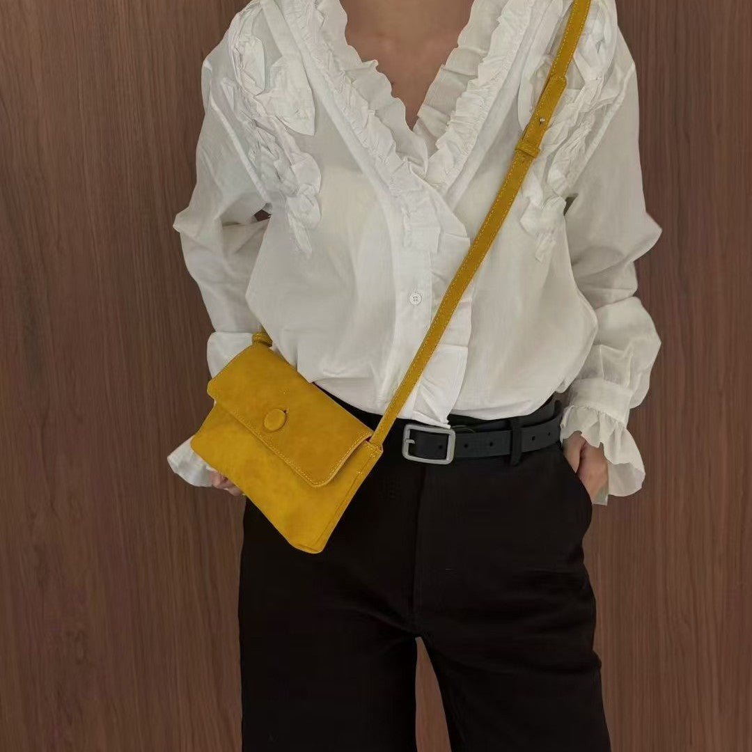 Women's Korean Style Niche Button Minimalist Veet Women's Shoulder Bag