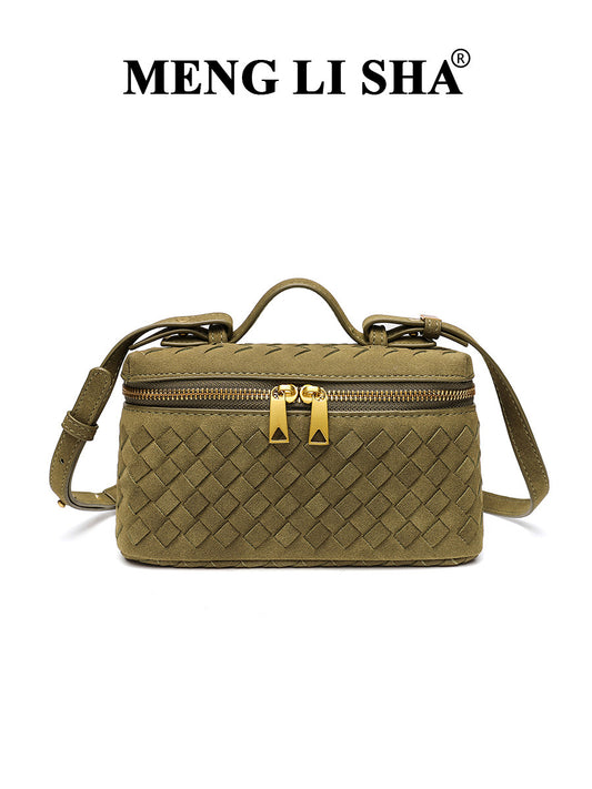 Retro Frosted Hand-woven Lunch Box Trendy Women's Shoulder Bag