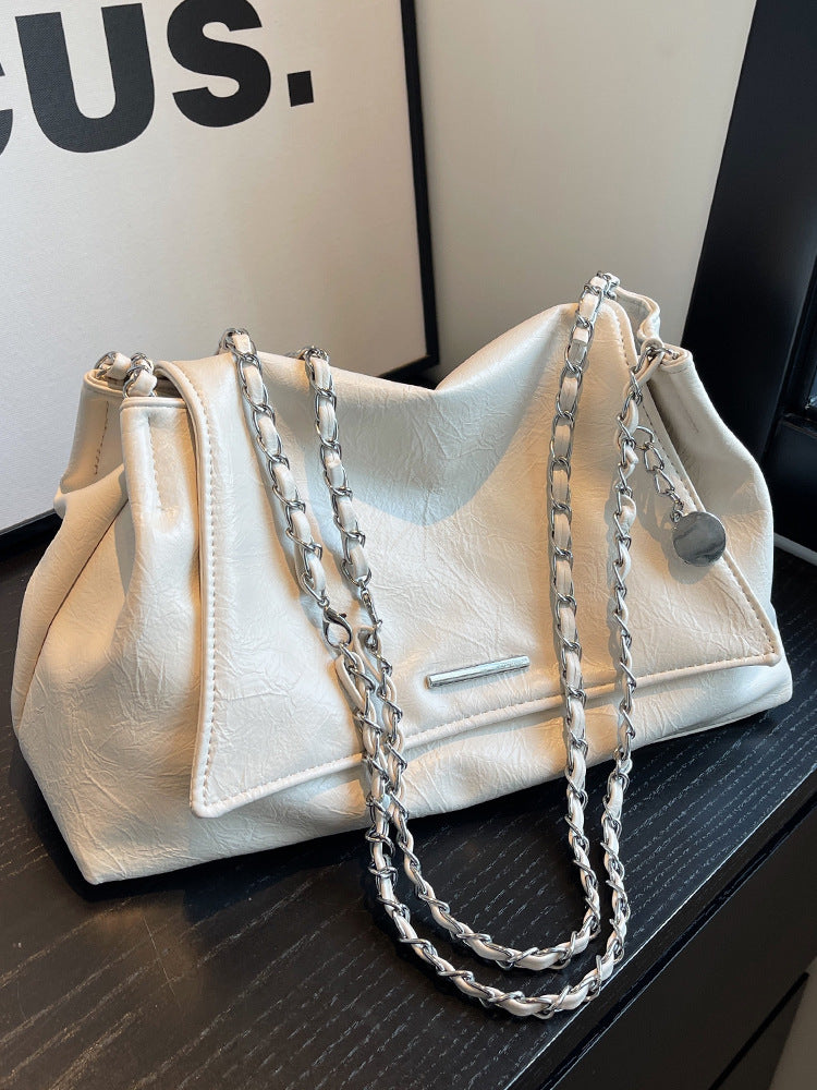 Women's Large Capacity Soft Leather Korean Style Fashion Commuter Idle Chain Women's Shoulder Bag